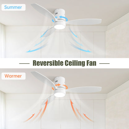 52 Inch Indoor Outdoor Ceiling Fan Solid Wood Fan Blade Noiseless Reversible Motor Remote Control With Light