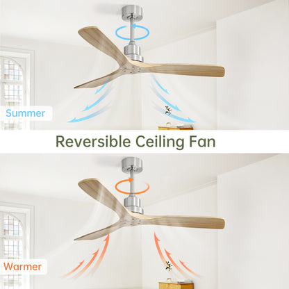 52 Inch Outdoor Farmhouse Ceiling Fan with Remote Control Solid Wood Fan Blade Reversible Motor