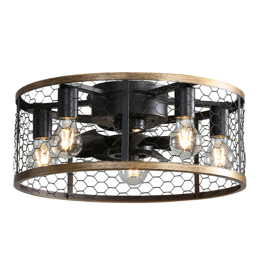 20 Inch Industrial Caged Ceiling Fan, With 7-ABS Blades Remote Control