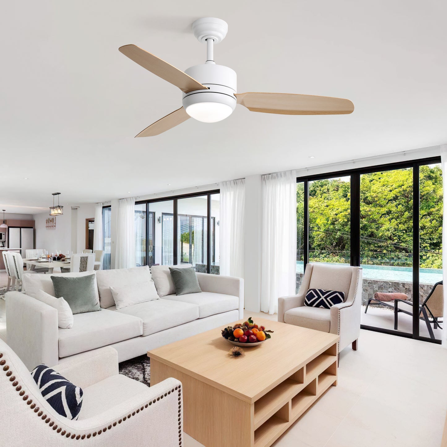 46 Inch Ceiling Fan with Lights 3 ABS Blades 6-speed DC Motor Remote Control for Bedroom