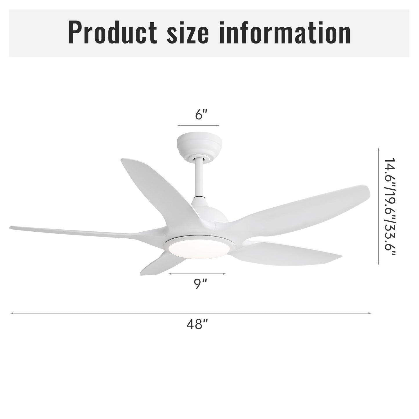 48 Inch Indoor Ceiling Fan With 5 White ABS Blades Remote Control Reversible DC Motor For Living Room