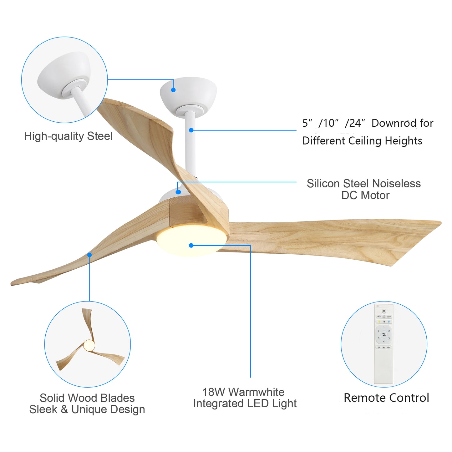 52 Inch Minimalist Ceiling Fan Light With 6 Speed Remote Energy-saving DC Motor