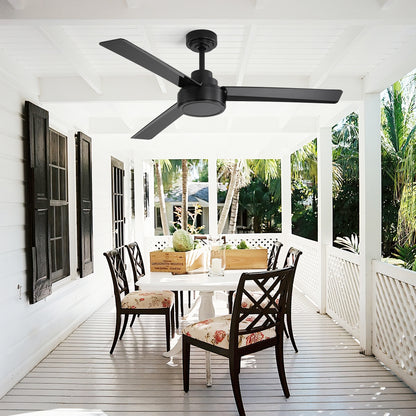 52" Outdoor Ceiling Fan Without Light, 3 ABS Blades Farmhouse Ceiling Fan with Remote Control 6-speed Reversible DC Motor Black for Living Room, Bedroom, Kitchen