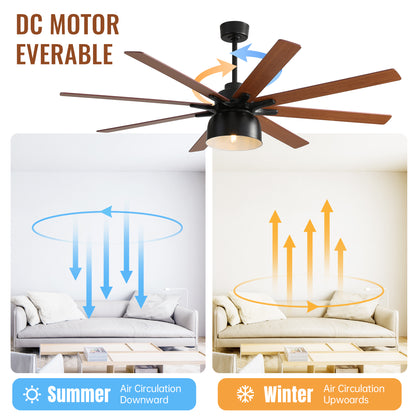 66 Inch Ceiling Fan With 6 Speed Wind 8 Dual Colors Blades Remote Control Reversible DC Motor With Light