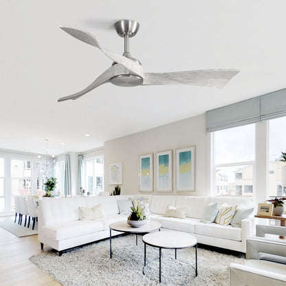 52 Inch Ceiling Fan Without Light 6 Wind Speed Timing Function 3 Solid Wood Blade Reversible DC Motor