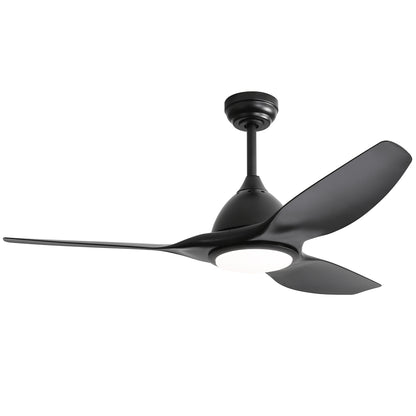 52 Inch Modern Ceiling Fan with 22W LED Light, 3 ABS Fan Blades DC Motor Black Ceiling Fan for Bedroom Living Room