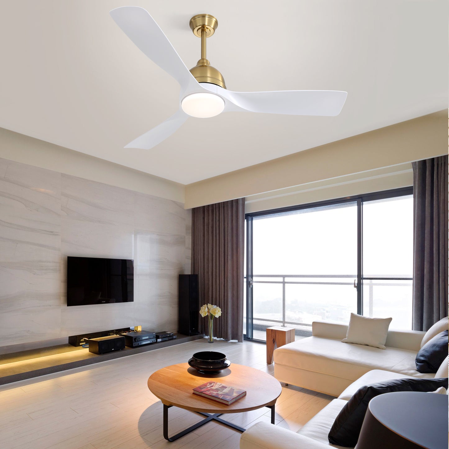 54 Inch White/Gold ABS Ceiling Fan