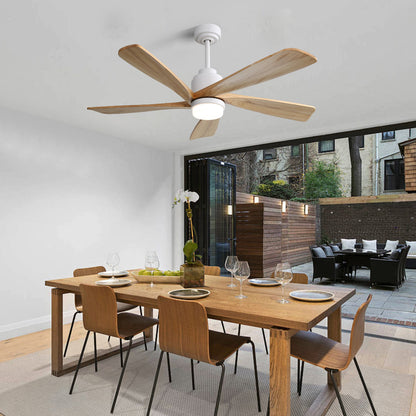 52 Inch Ceiling Fan With Dimmable LED Light 5 Solid Wood Blades Smart Remote Control Reversible DC Motor Ceiling Fan