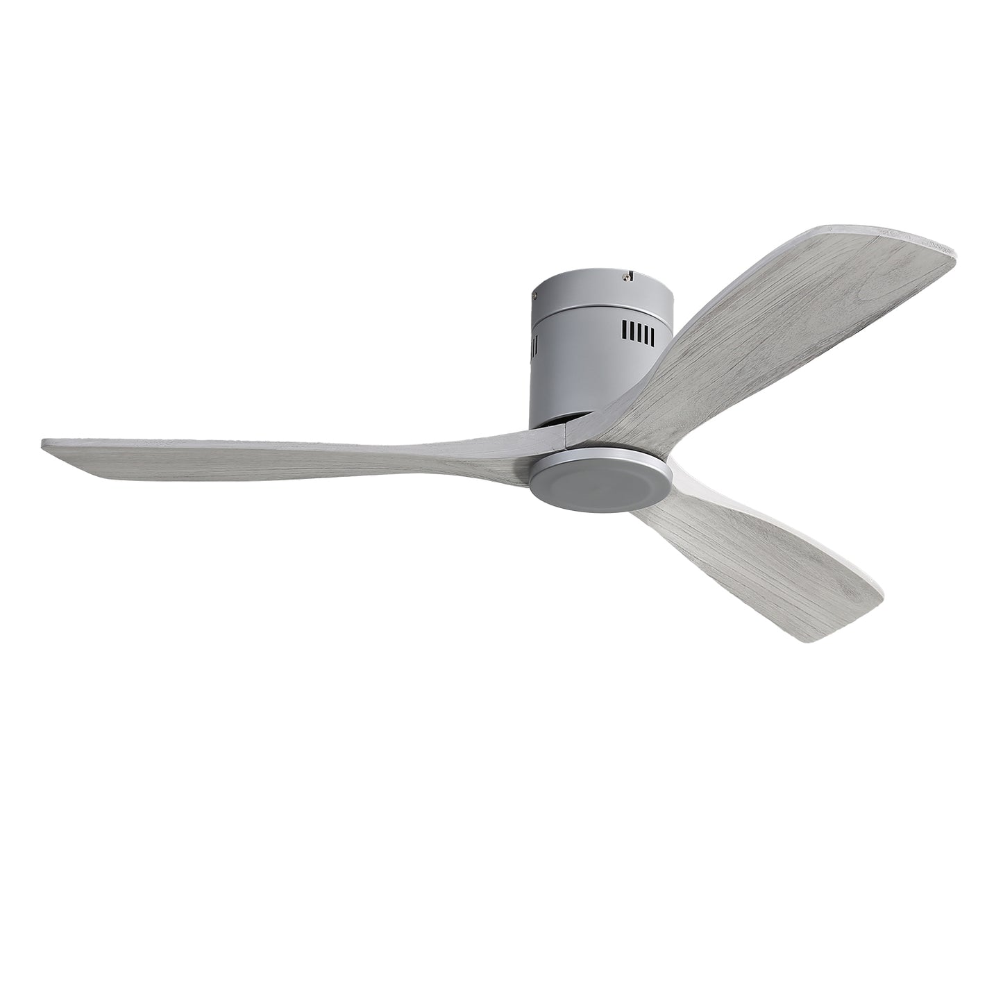 52 Inch Flush Mount Ceiling Fan DC Motor 3 Wood Fan Blade Reversible Remote Control Without Light (EU-KBS-52143-SL-DC-WD-HMW-W)