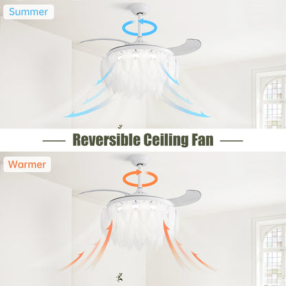 42 Inch Unique Design Feather Crystal Ceiling Fan With Light