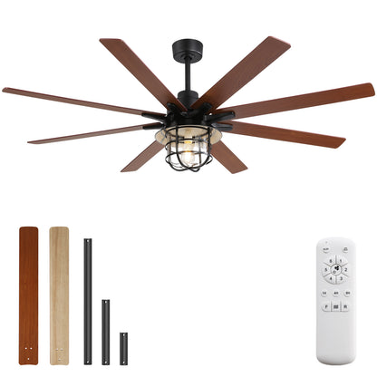 Modern 66 Inch Ceiling Fan With 6 Speed Wind 8 Blades Remote Control Reversible DC Motor With Light