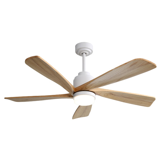 52 Inch Ceiling Fan With Dimmable LED Light 5 Solid Wood Blades Smart Remote Control Reversible DC Motor Ceiling Fan