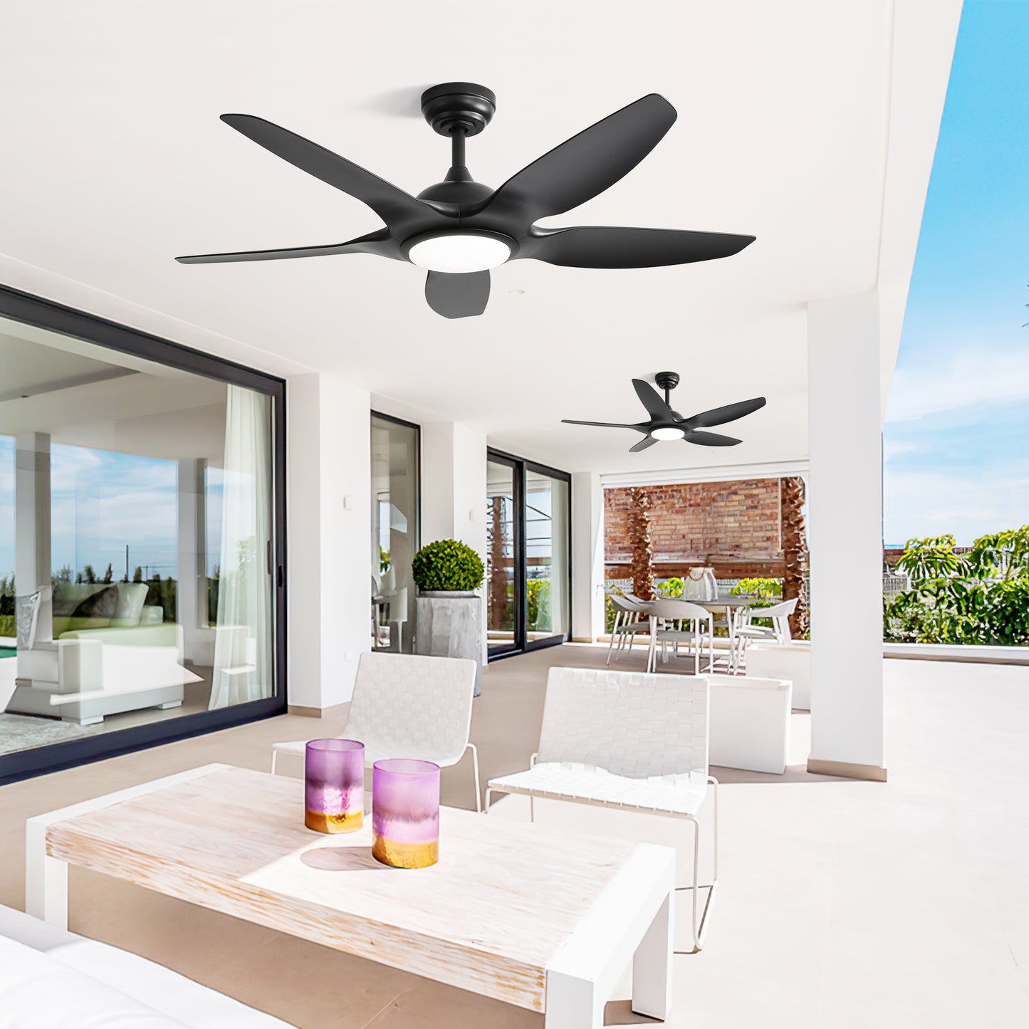 48 Inch Indoor Ceiling Fan With 5 Black ABS Blades Remote Control Reversible DC Motor For Living Room