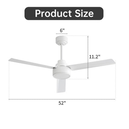 52" Ceiling Fan Without Light, 3 ABS Blades Farmhouse Ceiling Fan with Remote Control 6-speed Reversible DC Motor White for Living Room, Bedroom, Kitchen