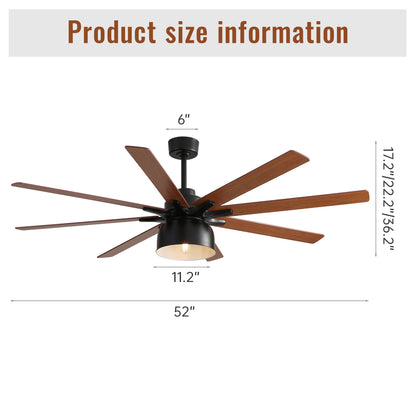 52 Inch Ceiling Fan With 6 Speed Wind 8 Dual Colors Blades Remote Control Reversible DC Motor With Light