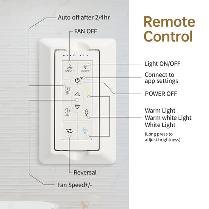 76 Inch Ceiling Fan With 18W Dimmable LED Light Smart Remote Control 8 Solid Wood Blades Black