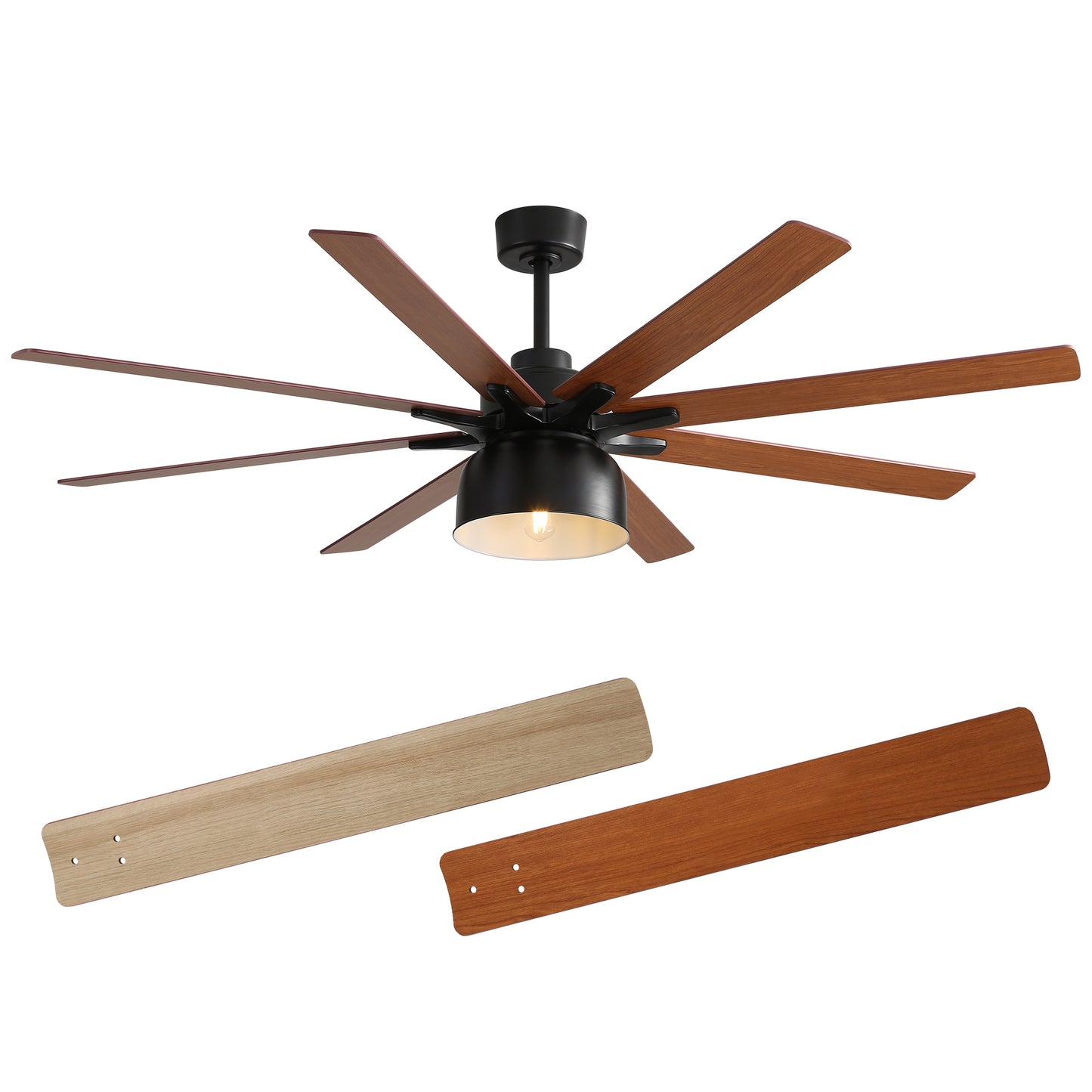 52 Inch Ceiling Fan With 6 Speed Wind 8 Dual Colors Blades Remote Control Reversible DC Motor With Light