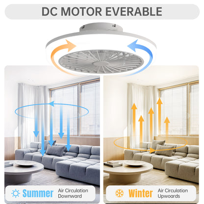 18 Inch Enclosed Ceiling Fan with Light and Remote, Flush Mount Bladeless Modern Low Profile Ceiling Fan for Bedroom Kitchen Dining Room