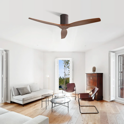 52 inch Flush Mount Ceiling Fan with Remote Control, 3 Reversible Wood Blades Noiseless DC Motor Ceiling Fan without Light