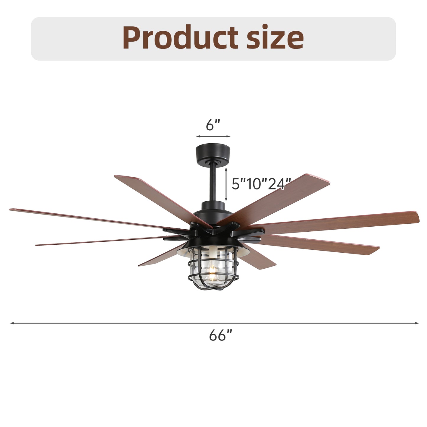 Modern 66 Inch Ceiling Fan With 6 Speed Wind 8 Blades Remote Control Reversible DC Motor With Light