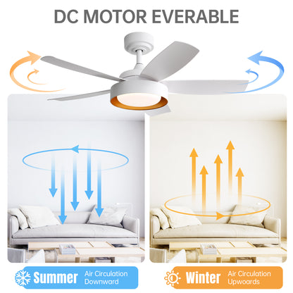 42 Inch Ceiling Fans with LED Light 22W and Remote Control 6 Wind Speed Reversible DC Motor White for Bedroom