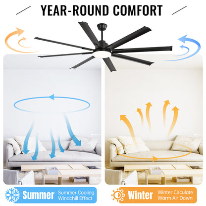 72 Inch Modern Large Design Ceiling Fans With Smart Remote Control 6 Wind Speed DC Motor Black for Living Room