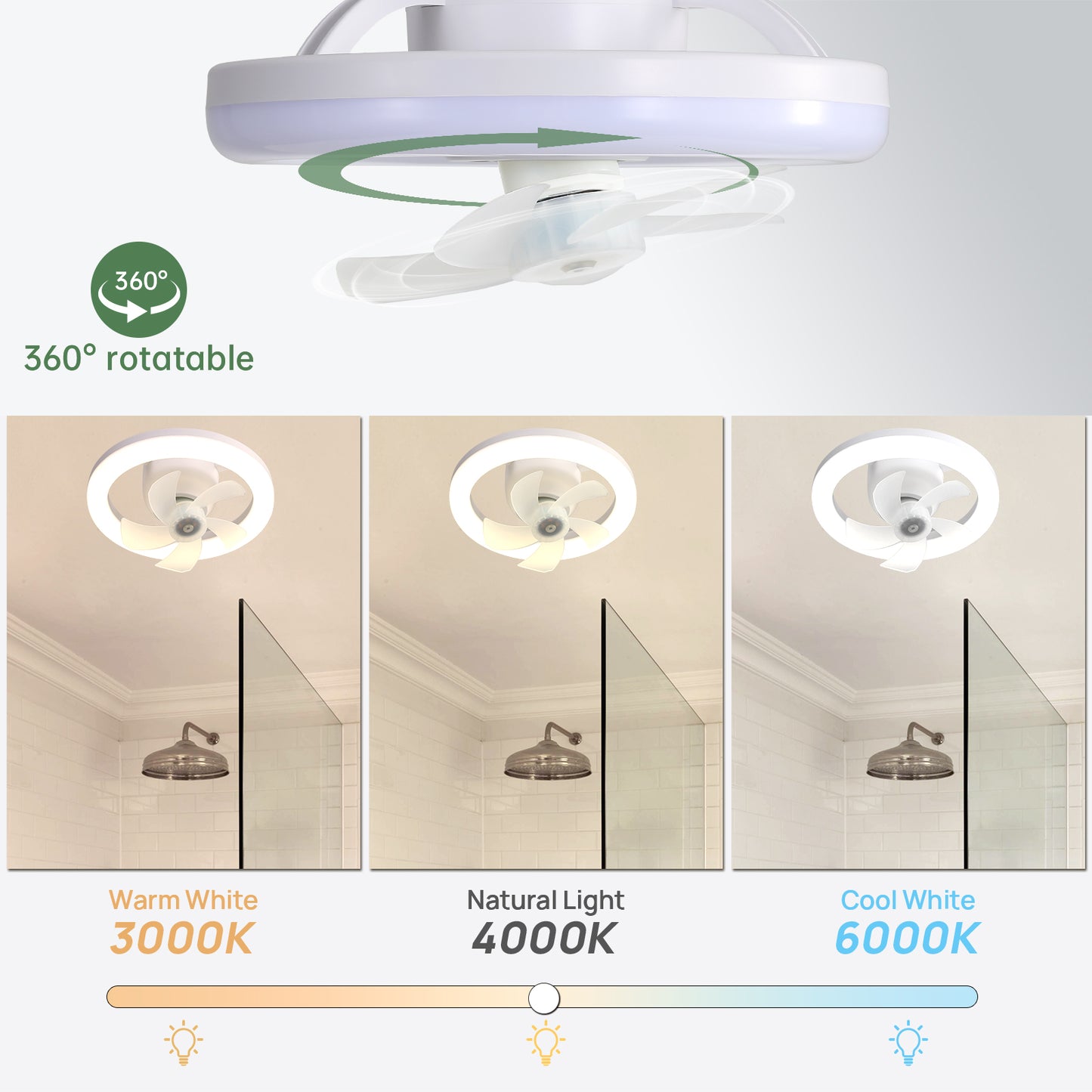 Socket Ceiling Fan with Light and Remote 360° Rotating Ceiling Fan 3 Colors and 3 Wind Speeds