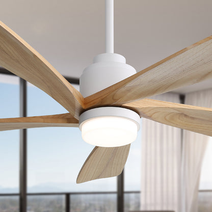 52 Inch Ceiling Fan With Dimmable LED Light 5 Solid Wood Blades Smart Remote Control Reversible DC Motor Ceiling Fan