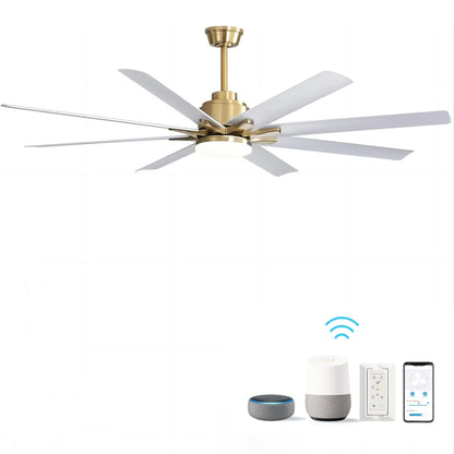 66 Inch Modern Ceiling Fan With Dimmable Led Light 8 ABS Blades Remote Control Reversible DC Motor For Home Office