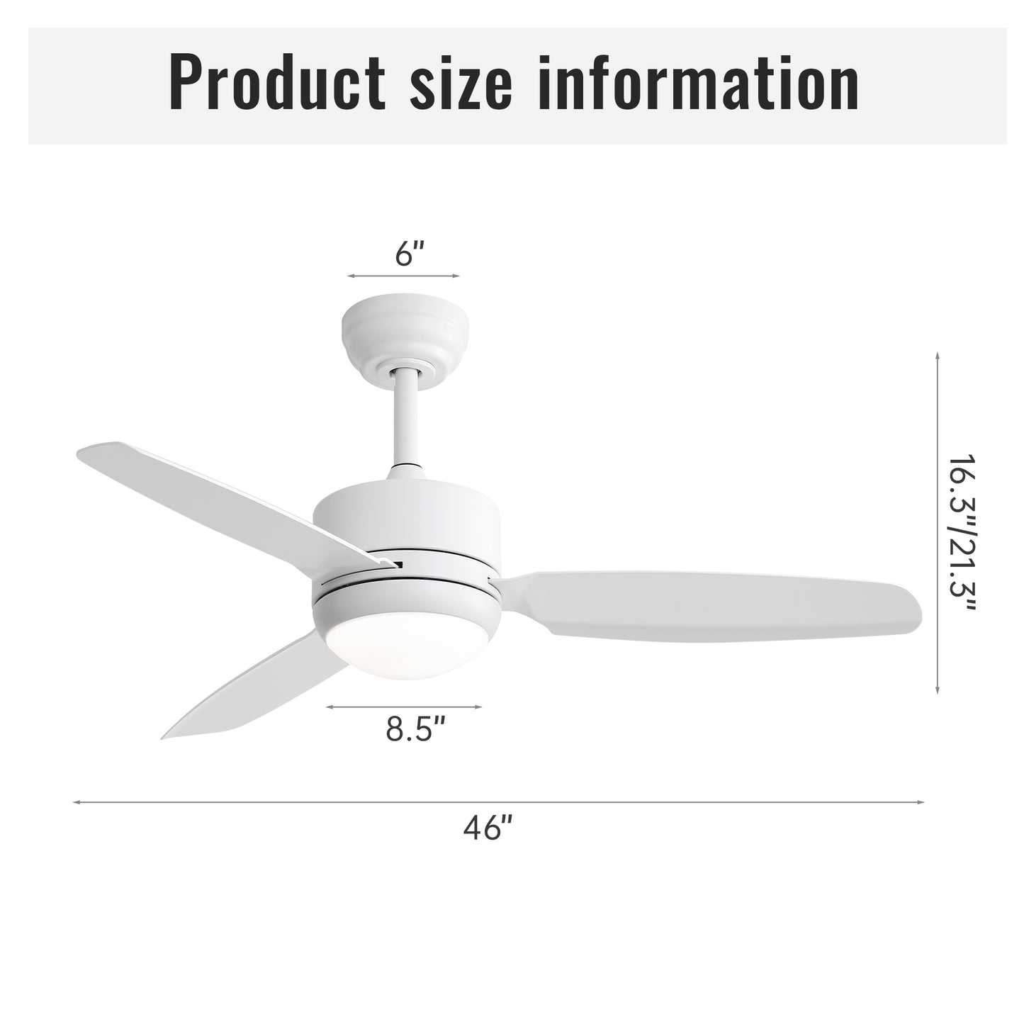 46 Inch New Design Ceiling Fan with Lights 3 ABS Blades 6-speed DC Motor