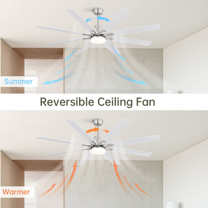 66 Inch Low Profile Ceiling Fan with Dimmable Lights and Smart Remote Control 6 Speed Reversible Noiseless DC Motor for Indoor