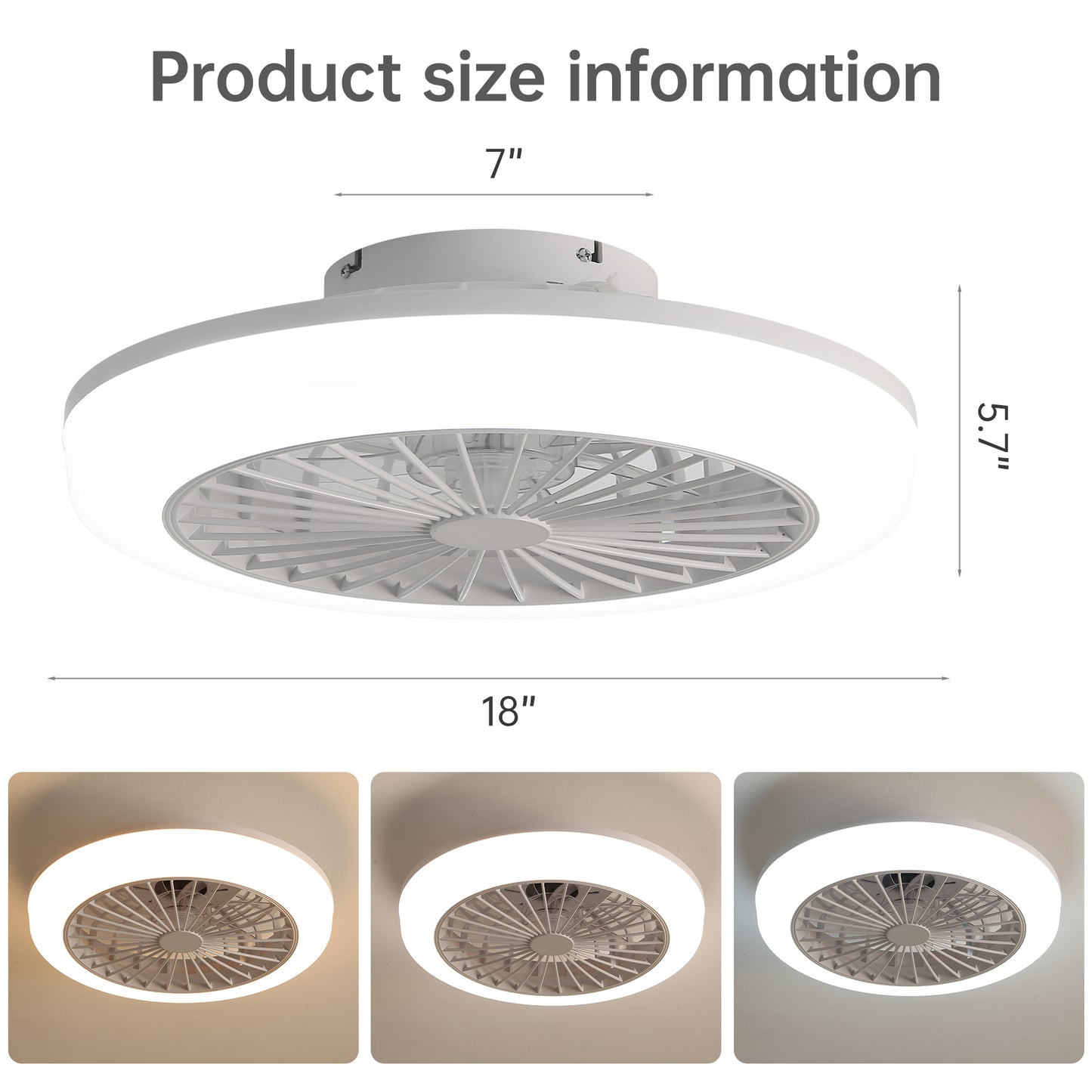 18 Inch Enclosed Ceiling Fan with Light and Remote, Flush Mount Bladeless Modern Low Profile Ceiling Fan for Bedroom Kitchen Dining Room