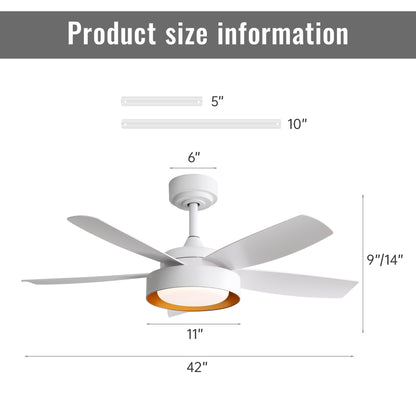 42 Inch Ceiling Fans with LED Light 22W and Remote Control 6 Wind Speed Reversible DC Motor White for Bedroom