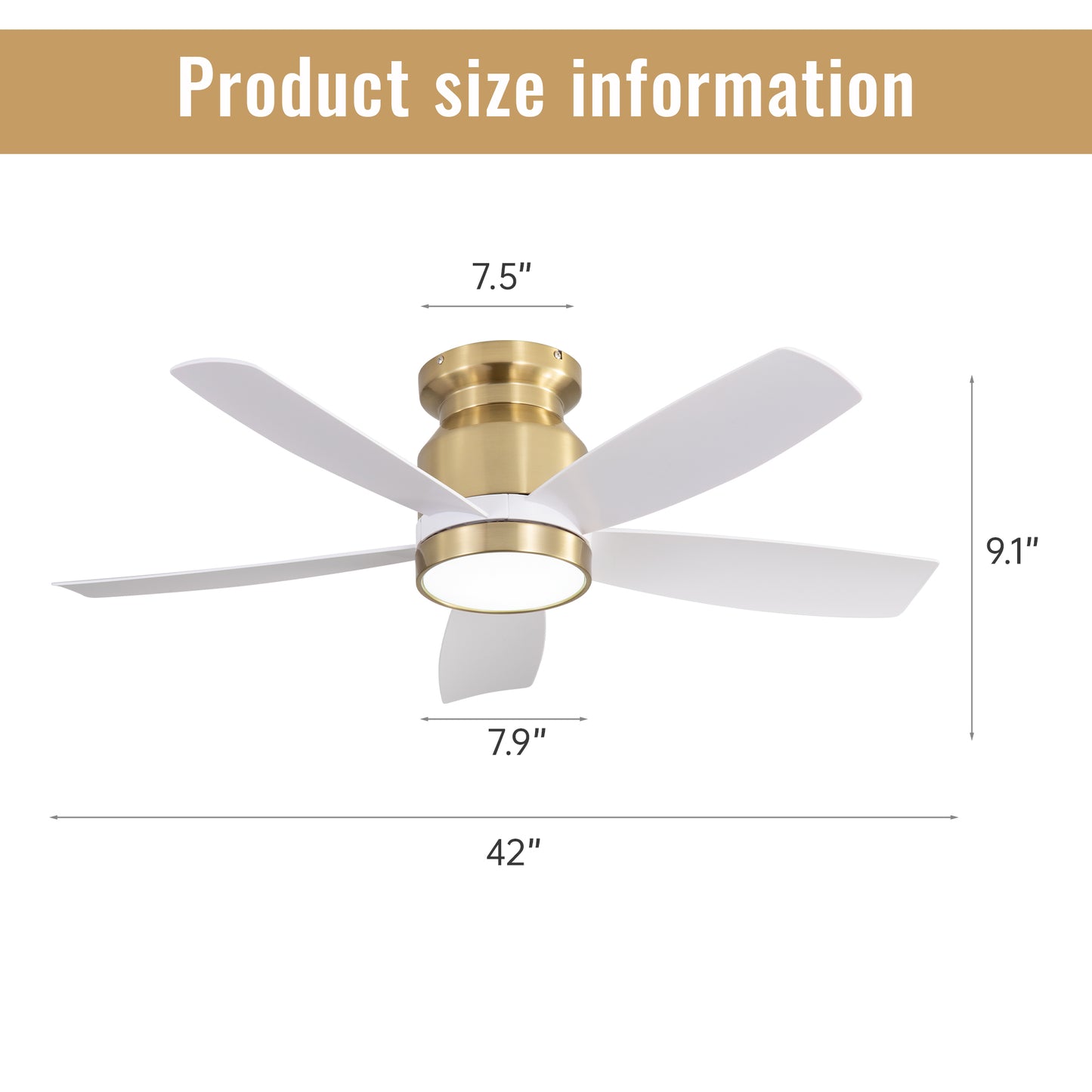 42 Inch Flush Mount Ceiling Fans with LED Light 18W and Remote Control 5 ABS Fan Blades for Bedroom Dining Room