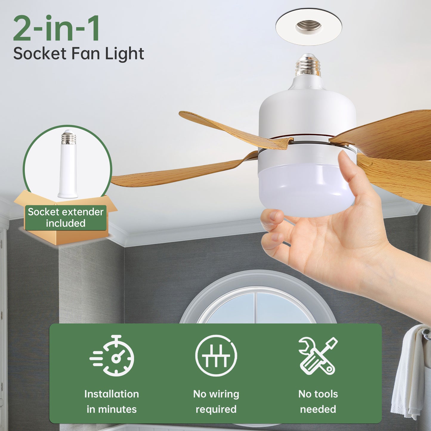 Socket Ceiling Fans with Dimmable LED Light 2 in 1 Screw Small Ceiling Fan