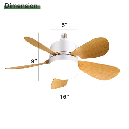 Socket Ceiling Fans with Dimmable LED Light 2 in 1 Screw Small Ceiling Fan