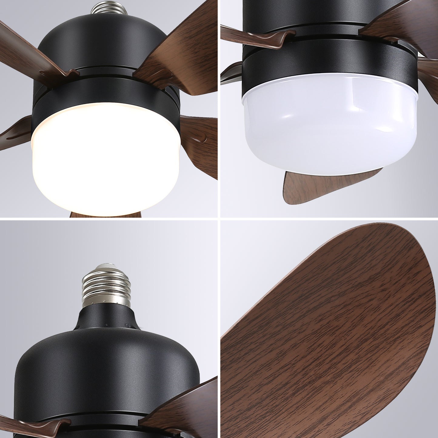 Small Size Socket Fan Light Ceiling Fans with 3 Lighting Color and Remote E26 Screw in Ceiling Fan