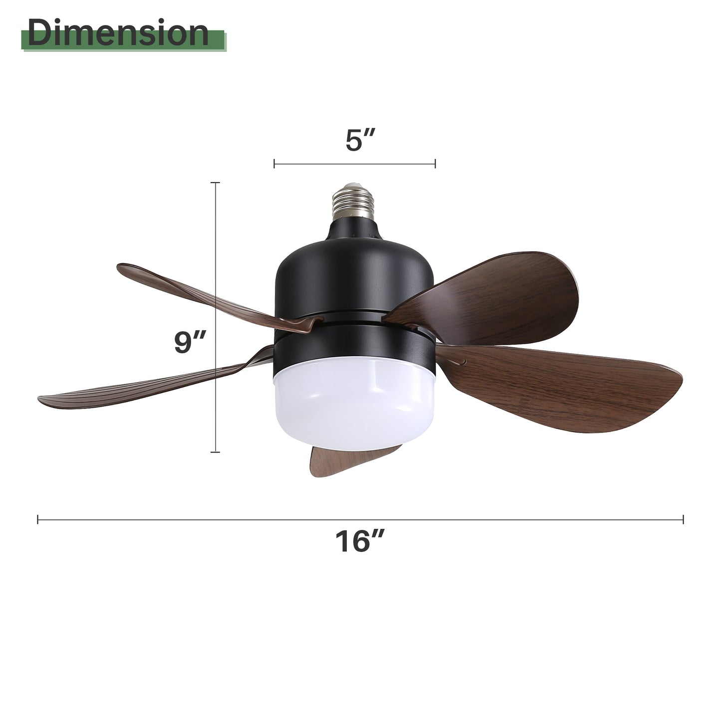 Small Size Socket Fan Light Ceiling Fans with 3 Lighting Color and Remote E26 Screw in Ceiling Fan