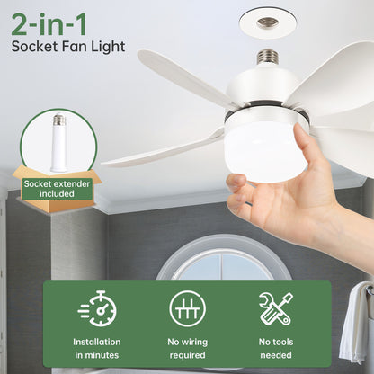 Socket Fan Light Ceiling Fans with Remote Screw in Ceiling Fan DC Motor Noiseless 3 Wind Speed