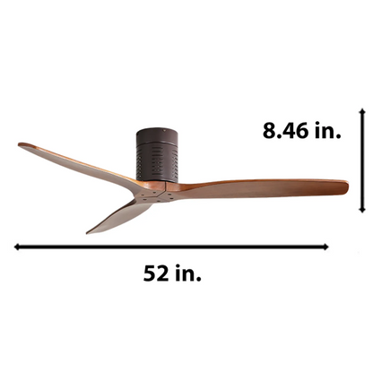 52 inch Flush Mount Ceiling Fan with Remote Control, 3 Reversible Wood Blades Noiseless DC Motor Ceiling Fan without Light