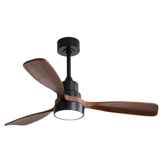 48 Inch Black Low Profile Ceiling Fan DC 3 Solid Wood Fan Blade Remote Control With Light