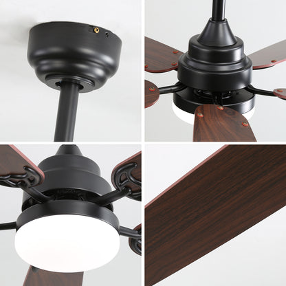 52 Inch Classics Ceiling Fan With Dimmable Led Light 6 Speed Wind 5 Blades Remote Control DC Motor For Indoor