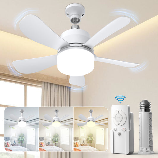 Socket Ceiling Fans with Dimmable Led Light E26 Screw Bulb Small Ceiling Fan for Bedroom Living Room Kitchen