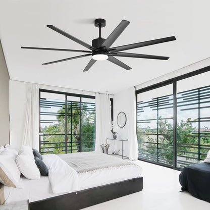 76 Inch Ceiling Fan With 18W Dimmable LED Light Smart Remote Control 8 Solid Wood Blades Black