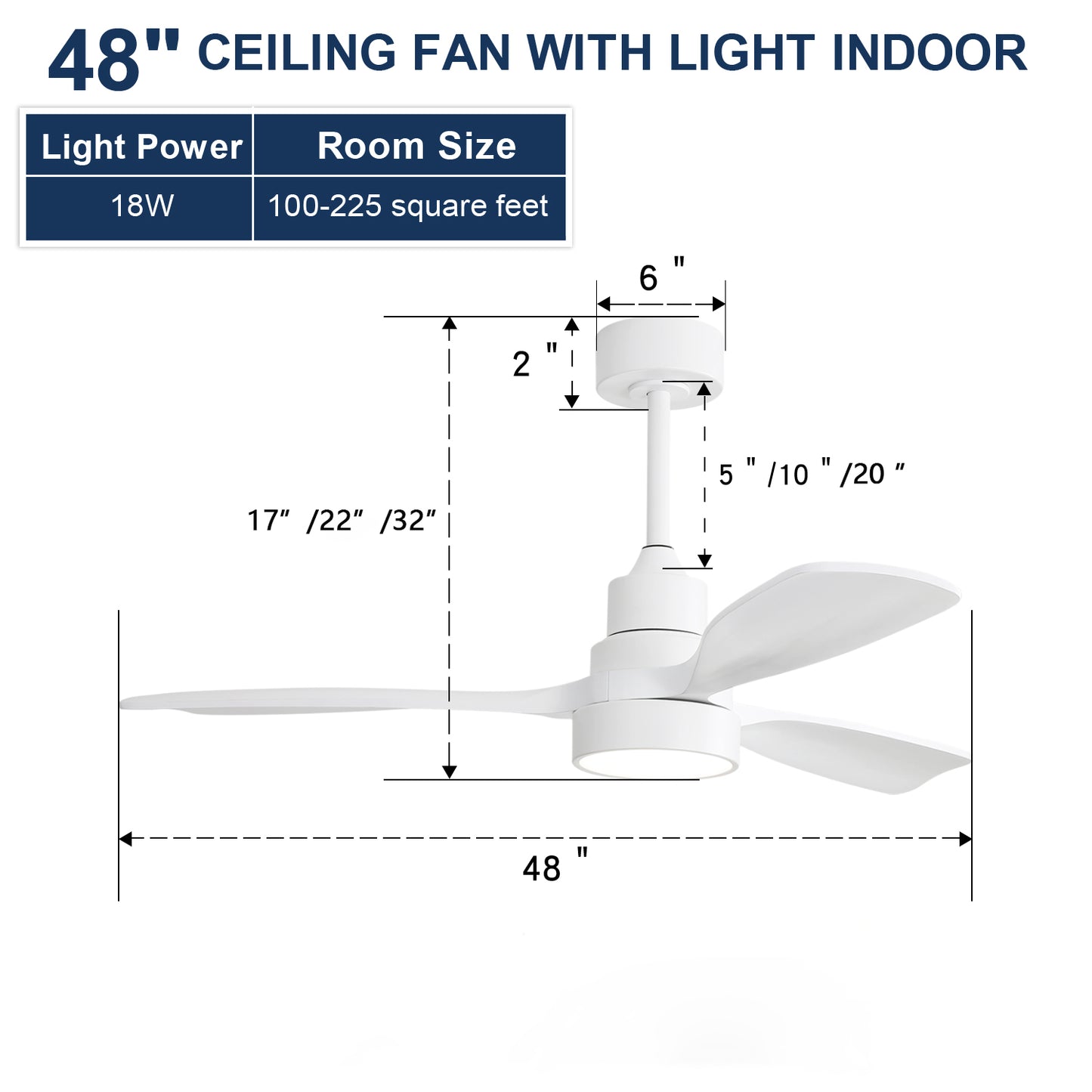 48 Inch Solid Wood Ceiling Fan with Dimmable Light 6 Speed Reversible DC Motor