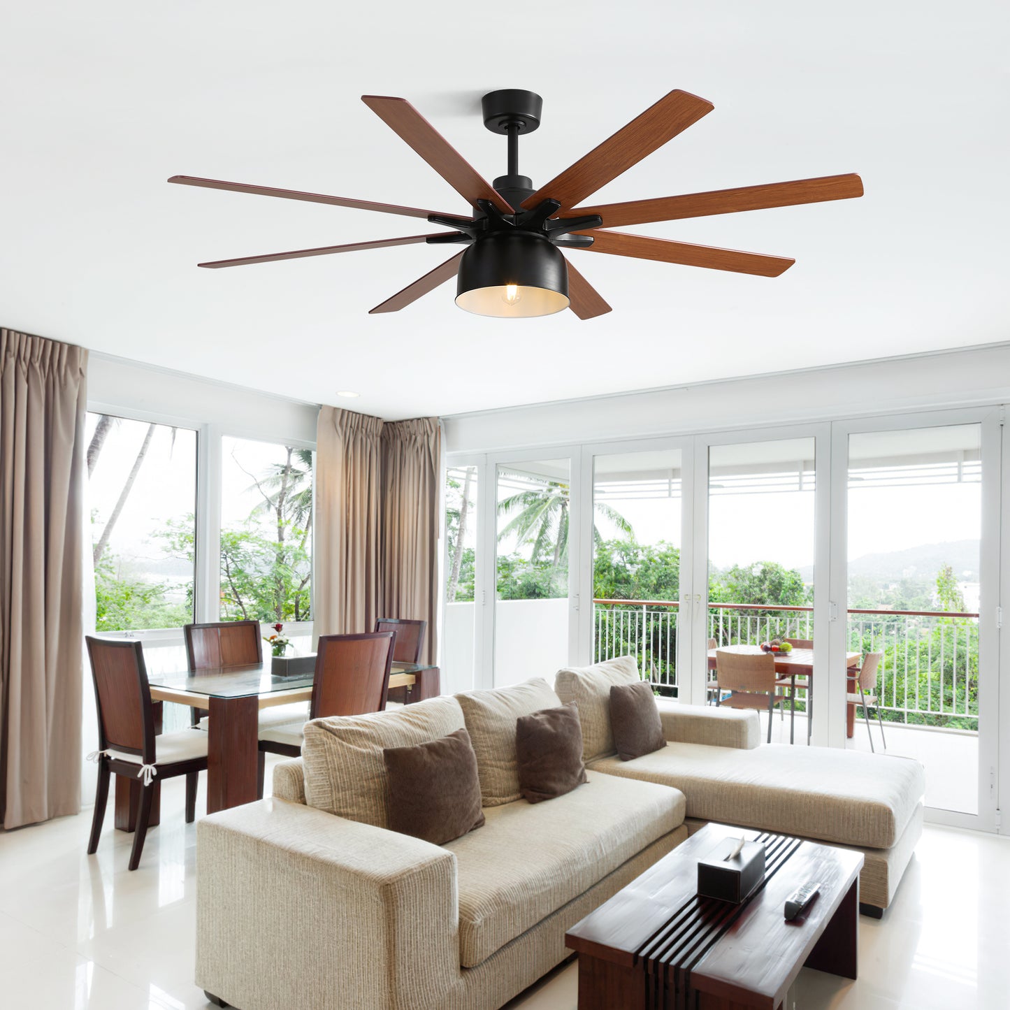 52 Inch Ceiling Fan With 6 Speed Wind 8 Dual Colors Blades Remote Control Reversible DC Motor With Light