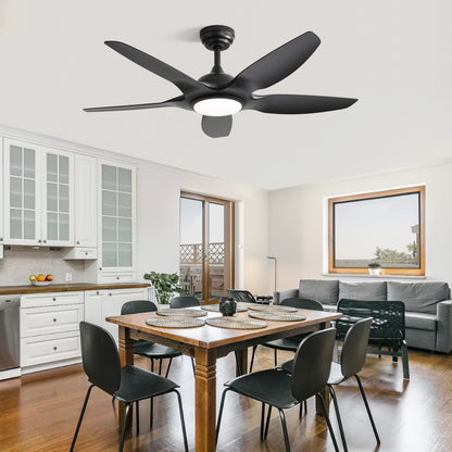 48 Inch Indoor Ceiling Fan With 5 Black ABS Blades Remote Control Reversible DC Motor For Living Room